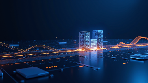 智慧城市场景，数字化城市管理界面，蓝色背景