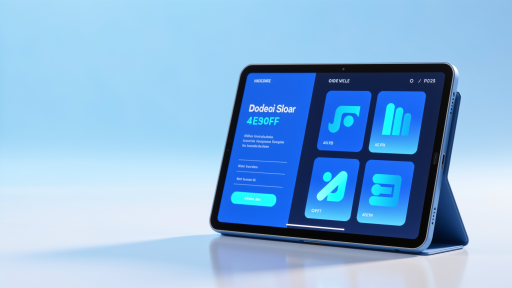 教育场景，学生使用平板电脑学习，蓝色背景